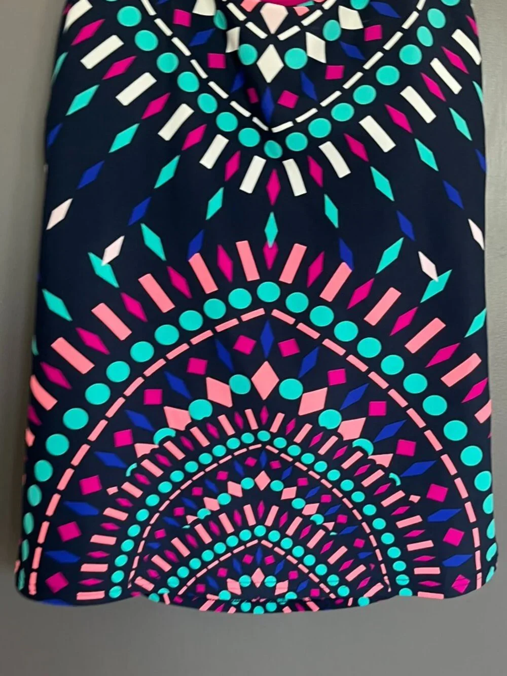 Title Nine Geometric Tankini Swim Top Size Medium M Navy Blue Pink Racerback